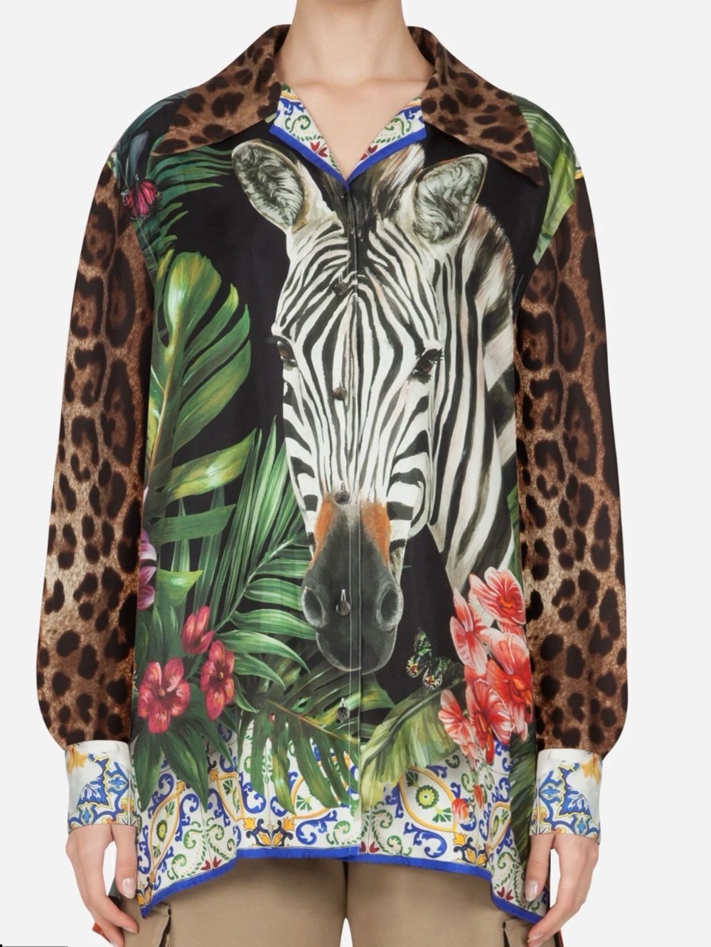 Dolce & Gabbana 100%silk animal zebra cheetah Italian tile print shirt RARE